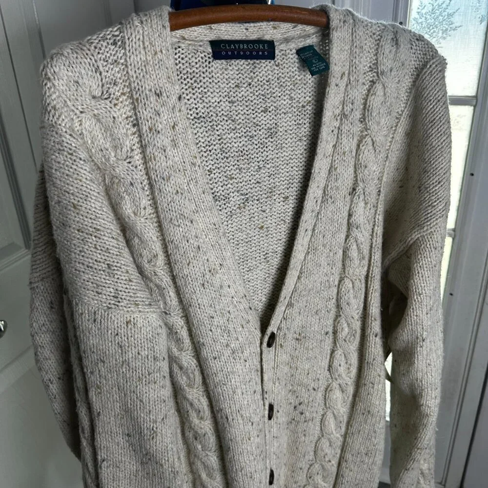 NWT Claybrooke Outdoors Knitted Speckled Cream Cardigan Size Large Fisherman